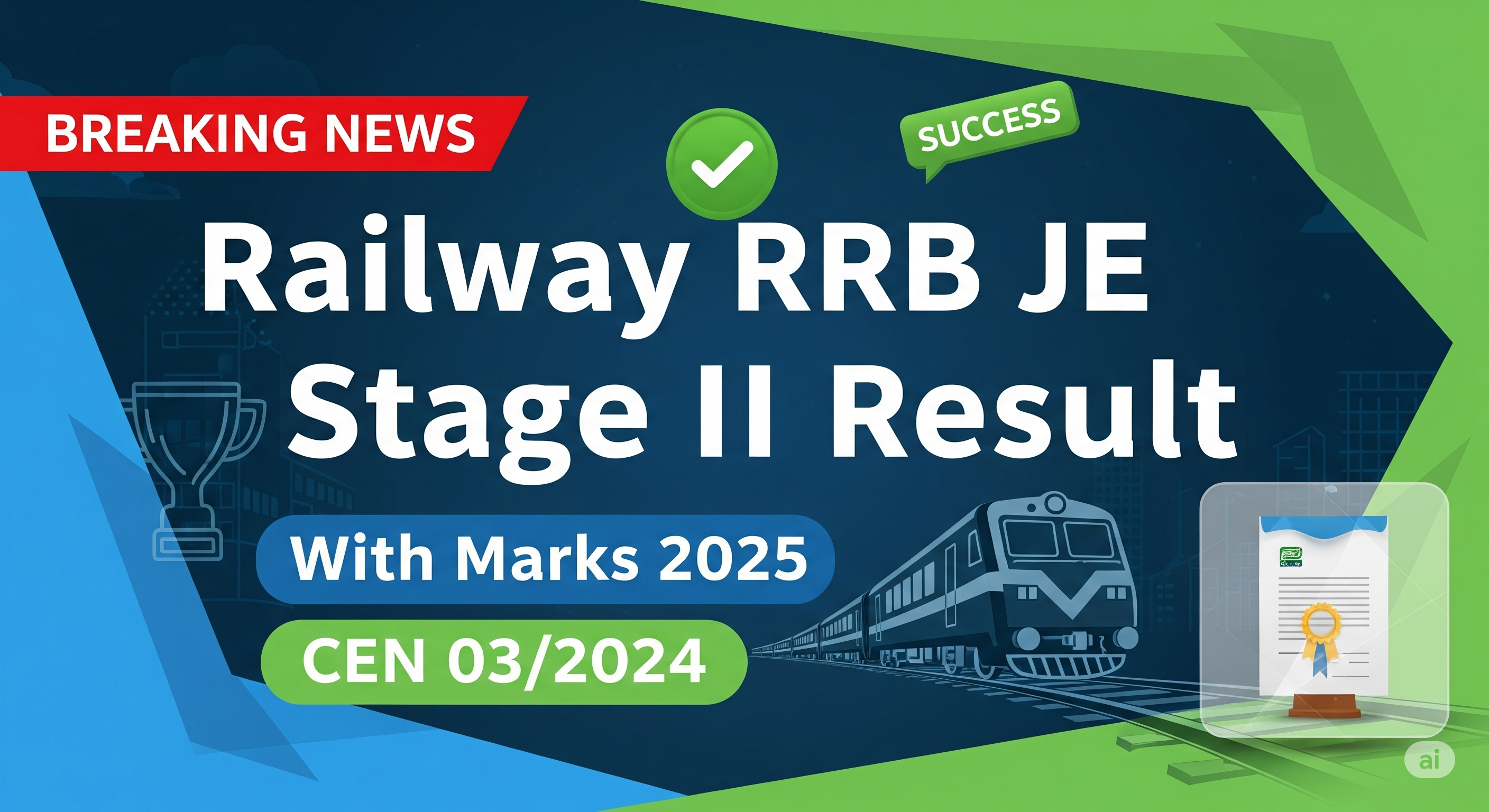 Railway RRB Junior Engineer JE Stage II Result with Marks 2025 CEN 03/2024