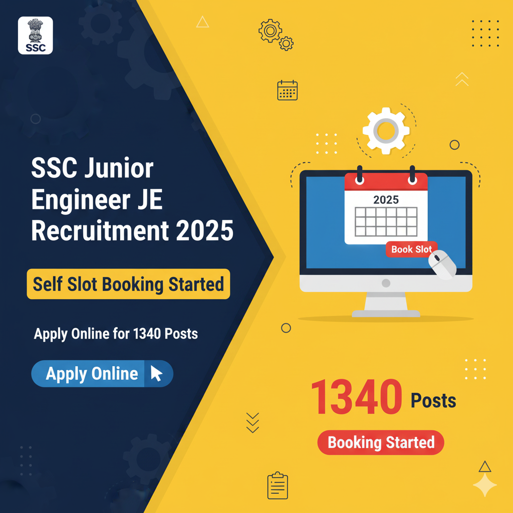 SSC Junior Engineer JE Recruitment 2025 | Self Slot Booking Started | Apply Online for 1340 Posts